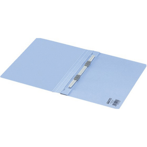ﾌﾗｯﾄﾌｧｲﾙV(樹脂製とじ具) B5ﾀﾃ 150枚収容 背幅18mm 青 1ﾊﾟｯｸ(10冊) 透明な表面の青いとじ具が並んだ状態、背幅が確認できる角度から撮影されている。
