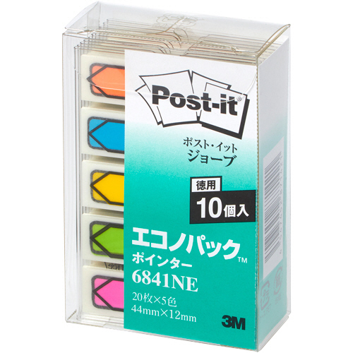 ﾎﾟｽﾄ･ｲｯﾄ ｼﾞｮｰﾌﾞｴｺﾉﾊﾟｯｸﾎﾟｲﾝﾀｰ44×12mm 20枚×5色 10ｼｰﾄ 1ﾊﾟｯｸ画像