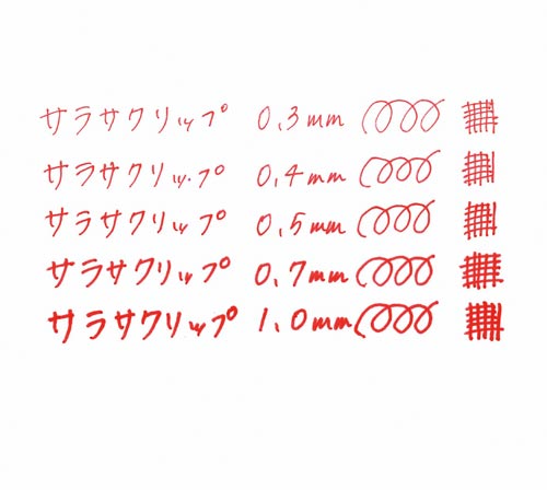 サラサクリップ 0.7mm 赤 赤色のボディとクリアなキャップが特徴的な筆記具の側面