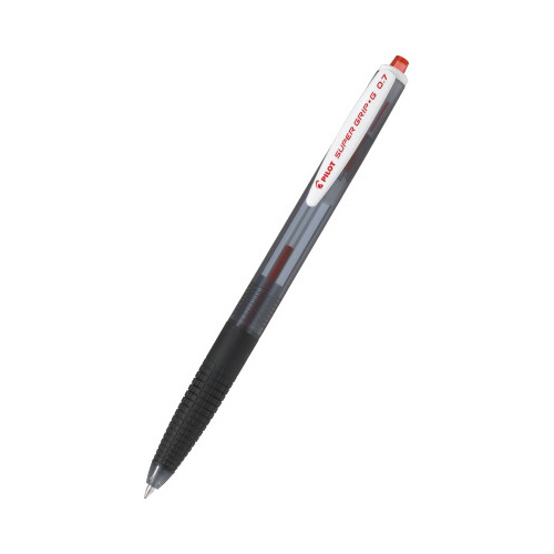 スーパーグリップG ノック式 0.7mm 赤10本 複数の赤いノック式ペンが整列している様子