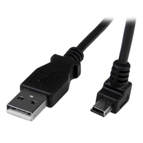 USB2.0ケーブル　2m　Type　A(オス)-ミニB(オス)L型下向き　ブラック　1本