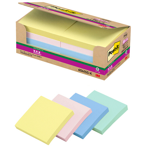 ﾎﾟｽﾄ･ｲｯﾄ ｴｺﾉﾊﾟｯｸ 強粘着ﾉｰﾄ 75×75mm ﾊﾟｽﾃﾙｶﾗｰ4色 1ﾊﾟｯｸ(10冊)画像