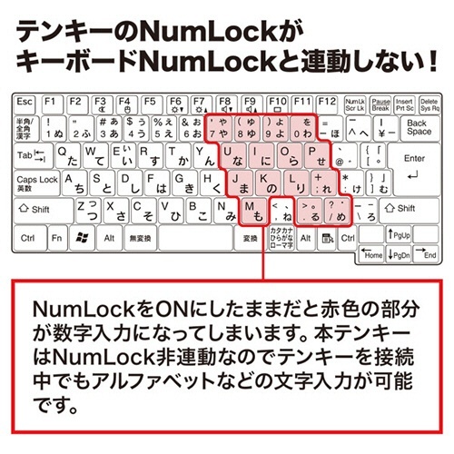 USBテンキー(Type-Cコネクタ)　ブラック　1個 滑らかな黒い筐体と整然とした鍵盤が特徴的な正面の眺め