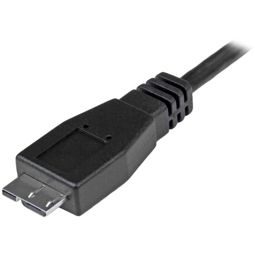 USB3.1ケーブル　Type-Cオス(24ピン)-Micro-Bオス(10ピン)　ブラック　1m　1本 ケーブルの先端部分が互いに接近した状態で並んでいる