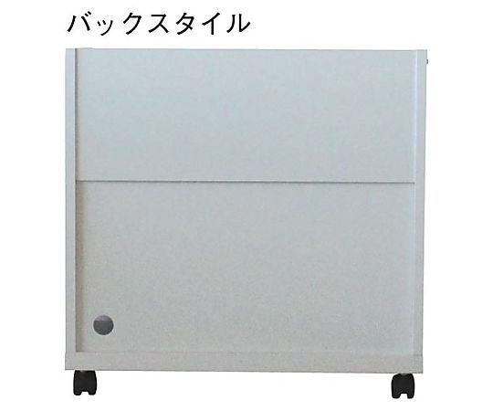 木製デスク下ワゴン 天板なし 薄型 右側から撮影された、引き出しが2つのスリムなワゴンが置かれた状態