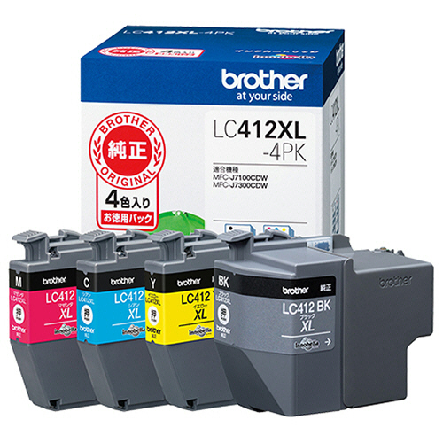 ｲﾝｸｶｰﾄﾘｯｼﾞ 4色ﾊﾟｯｸ 大容量 LC412XL-4PK 1箱(4個:各色1個)画像