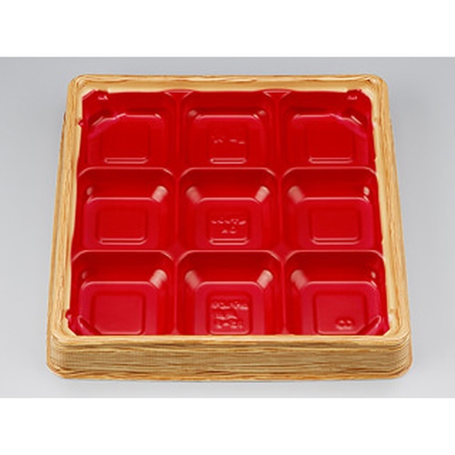 シーピー化成 弁当容器 BFハカマ集膳15-9 杉板赤 本体(N) 発泡画像