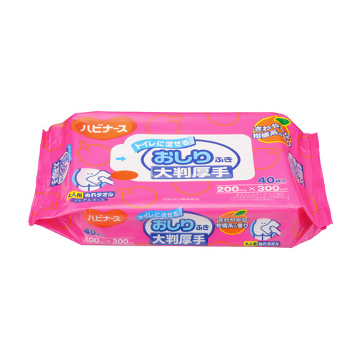 ﾊﾋﾞﾅｰｽ ﾄｲﾚに流せる おしりふき大判厚手 1ｾｯﾄ(960枚:40枚×24ﾊﾟｯｸ)画像