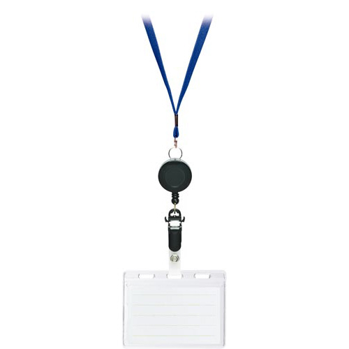 リール式吊下げ名札　２枚収納タイプ　青画像