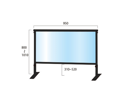 ブラックスライドパーテーション　450×900mm　（塩ビ仕様） 透明な塩ビ製のスライドパーテーションがスタンドに取り付けられ、斜めから見た状態
