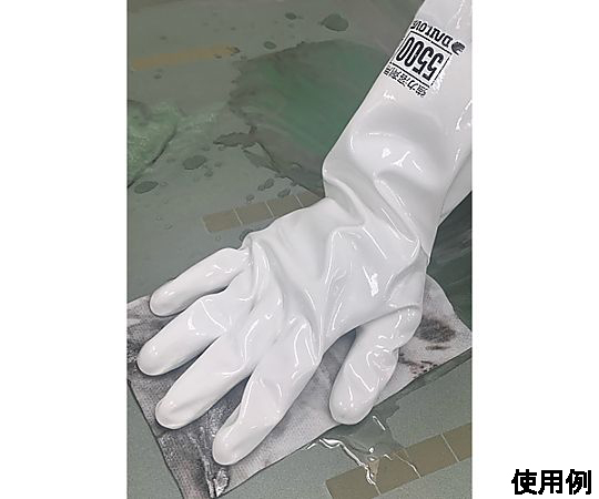 [LL/330mm] 手袋(耐薬剤・ポリウレタン・メリヤス裏) 全体がしっかりとした形状の手袋が真上から見える状態