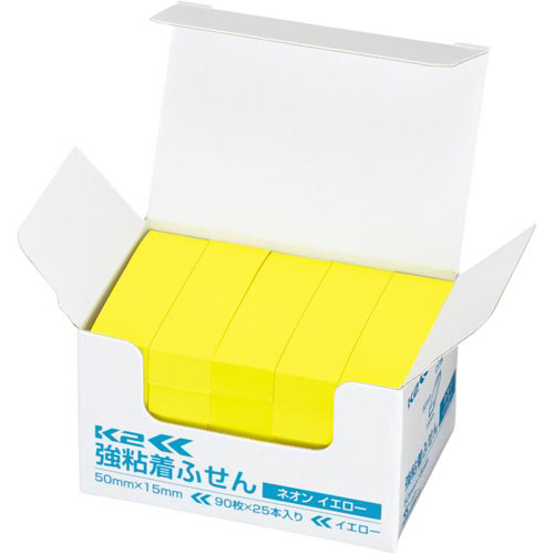 強粘着ふせん　Ｋ２　５０×１５　ネオン黄色２５冊画像