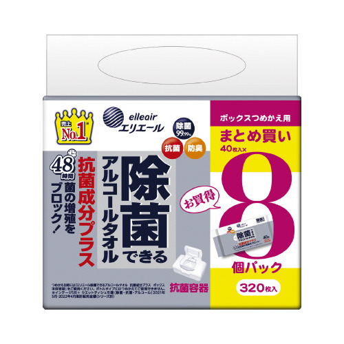 除菌アルコールタオルボックス　抗菌成分　詰替用８Ｐ画像