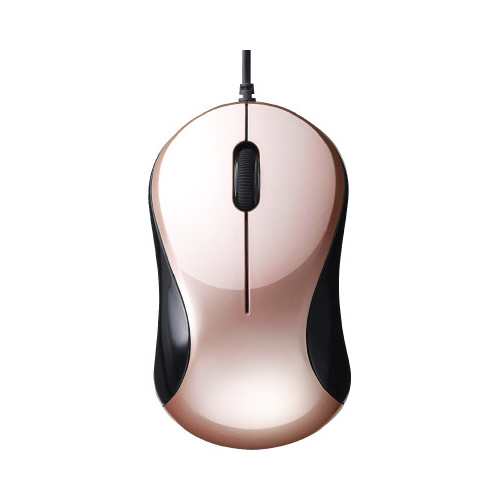 有線　静音　３ボタンマウス　ベージュピンク画像
