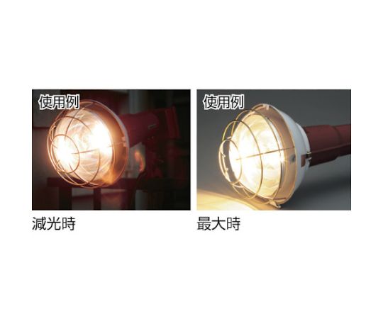 調光器付投光器　500W 明るく照らされたステンレス製の本体が視認できる状態