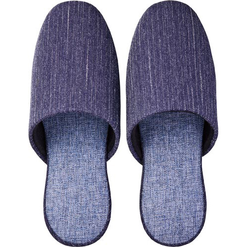 ステッチ柄ツートンスリッパ　ダークブルー画像