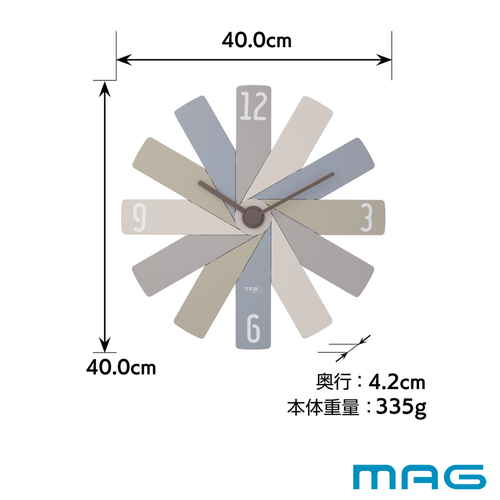 掛け時計　CLOCK　IN　THE　BOX　グレー 正面から撮影され、シンプルなデザインのグレーの時計が印象的な状態