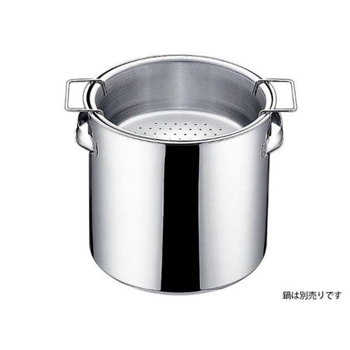 調理用品 UK 丸フライヤー・かす揚げハンドル付26cm YUKIWA 滑らかなステンレス製の表面と丸い形状が際立つ調理用具の上部からのビュー