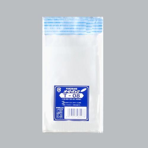 福助工業 テープ有 OPP袋 オーピーパック テープ付 T-08 100枚入画像