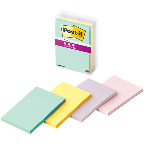 ﾎﾟｽﾄ･ｲｯﾄ 強粘着ﾉｰﾄ ﾏﾙﾁｶﾗｰ5 75×50mm 4色 1ｾｯﾄ(40冊:4冊×10ﾊﾟｯｸ)画像