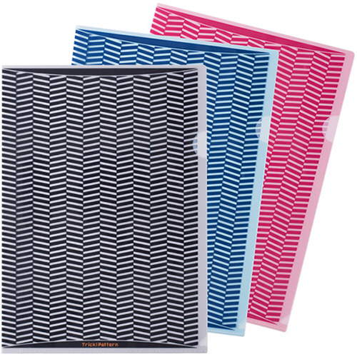 ﾄﾘｯｸ!ｸﾘｱﾌｫﾙﾀﾞ A4 3色ｱｿｰﾄ(ﾌﾞﾗｯｸ･ﾌﾞﾙｰ･ﾋﾟﾝｸ各色1枚) 1ﾊﾟｯｸ画像