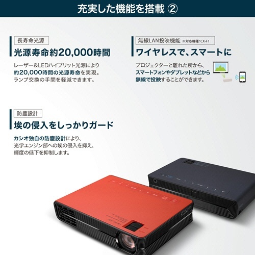 FORESIGHT　VIEW　小型軽量プロジェクター　WXGA　2000ルーメン　ナレッジネイビー　1台 前面からの角度で撮影されたプロジェクター、操作パネルがはっきり見える状態。