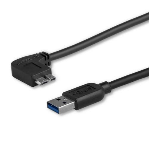 MicroUSB3.0スリムケーブル片側左向きL型　2m　Type　A-Micro　B　オス/オス　ブラック　1本