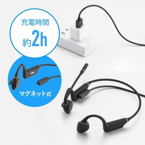 Bluetooth骨伝導ヘッドセット　1個 黒い骨伝導ヘッドセットが斜め上から撮影されている様子