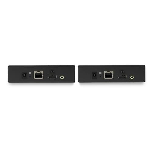 IP対応HDMIエクステンダー　送受信機セット　ビデオウォールシステム対応　1台 黒い送受信機が並んでいる様子、背面に接続ポートが見える。