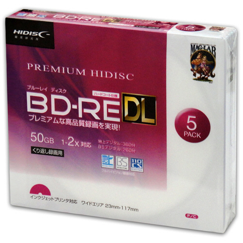 録画用BD-RE DL 260分 1-2倍速 ﾎﾜｲﾄﾜｲﾄﾞﾌﾟﾘﾝﾀﾌﾞﾙ 5mmｽﾘﾑｹｰｽ 1ﾊﾟｯｸ(5枚)