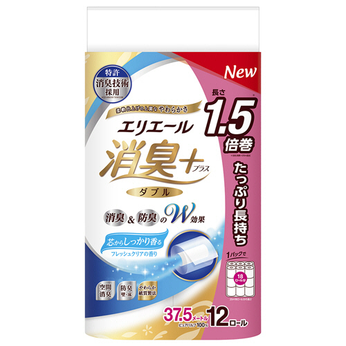 ｴﾘｴｰﾙ消臭+ﾄｲﾚｯﾄﾃｨｼｭｰたっぷりW芯有37.5mFｸﾘｱ 1ｾｯﾄ(72ﾛｰﾙ:12ﾛｰﾙ×6ﾊﾟｯｸ)画像