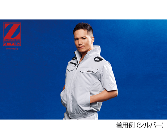 空調服半袖ブルゾン　オリーブ　LL しっかりとした生地感とオリーブ色の半袖デザインが見える状態