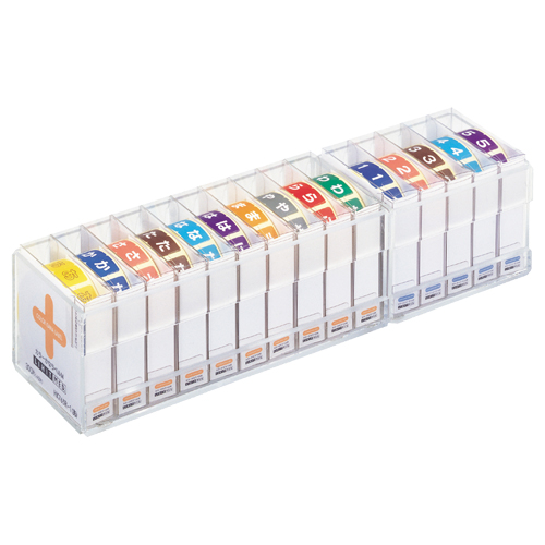 ｶﾗｰかなﾗﾍﾞﾙM ﾛｰﾙﾀｲﾌﾟ ｢あ｣-｢わ｣･｢1｣-｢5｣(300片×各1箱) 専用ｹｰｽ付 1ﾊﾟｯｸ画像