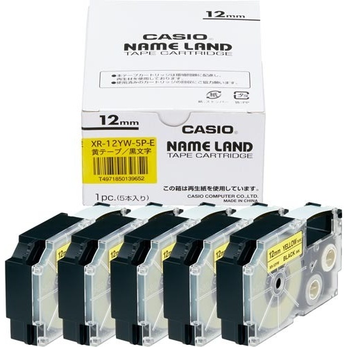 ネームランド　黄色テープ　１２ｍｍ　黒文字　５個入画像
