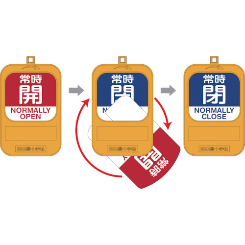 回転式ﾊﾞﾙﾌﾞ開閉札 常時開(赤)-常時閉(青) 90×60mm 樹脂製 1枚画像