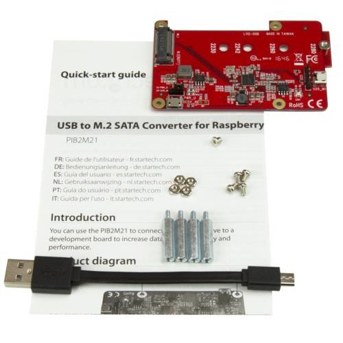 ラズベリーパイ用USB-M.2　SATA変換基板　1個 基板の上面が見える状態で、コネクタとパターンが鮮明に確認できる