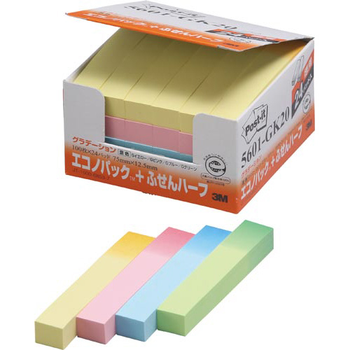 ポストイット　再生紙７５×１２．５　グラデ　４８冊画像