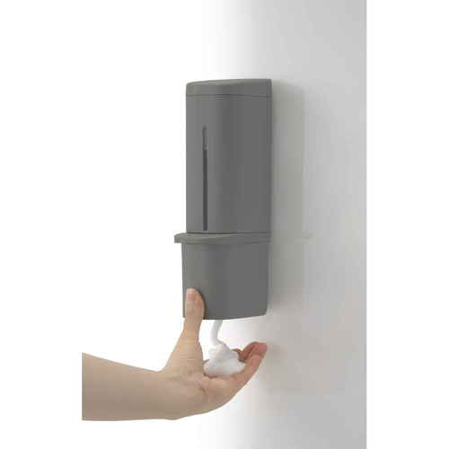 ディスペンサー　泡タイプ　シールフック　下から出てくるディスペンサー　500ml　ホバー　ダークグレー 容器の底部から泡が出ている様子
