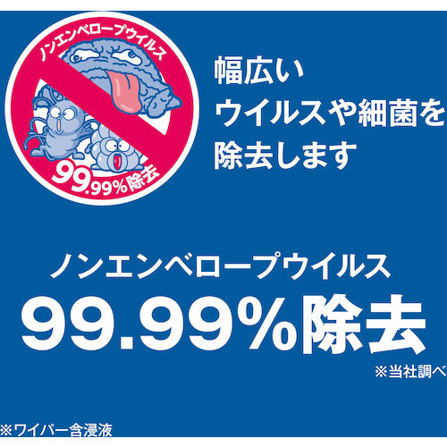 サラヤ アルコール除菌ワイパー ６０枚入り 上部に白いフリップ式のフタが付いた白地パッケージが1個、正面をやや左斜めに向けて置かれている様子