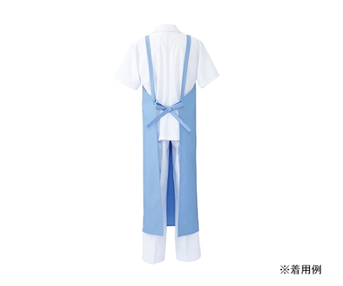 EVAエプロン　ブルー 前面に大きなポケットがある明るい青色のエプロンが垂直に吊るされている様子