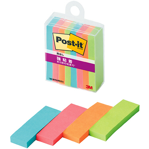 ﾎﾟｽﾄ･ｲｯﾄ 強粘着見出し ﾏﾙﾁｶﾗｰ1 50×15mm 4色 1ｾｯﾄ(80冊:8冊×10ﾊﾟｯｸ)画像