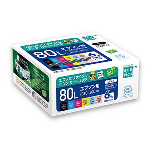 ﾘｻｲｸﾙｲﾝｸｶｰﾄﾘｯｼﾞ 6色ﾊﾟｯｸ(染料) [ｴﾌﾟｿﾝ:IC6CL80L互換] 1箱(6個:各色1個)画像