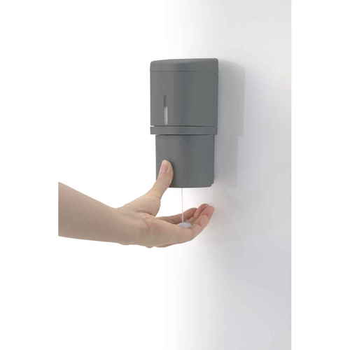 ディスペンサー　シールフック　下から出てくるディスペンサー　250ml　ホバー　ダークグレー 上部からの出入り口が見えるシンプルなデザインの容器