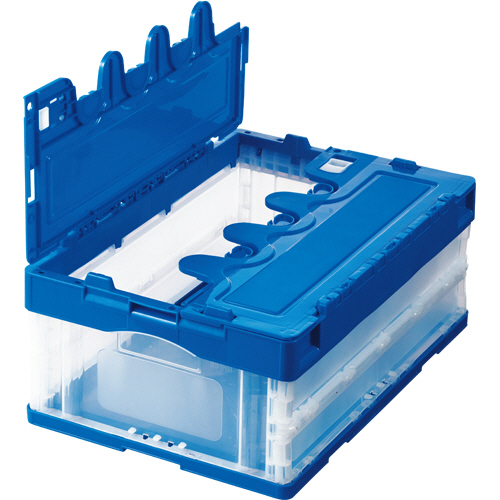 折りたたみｺﾝﾃﾅ ﾌﾀ一体型 30L ﾀﾞｰｸﾌﾞﾙｰ/透明 1ｾｯﾄ(10台)画像