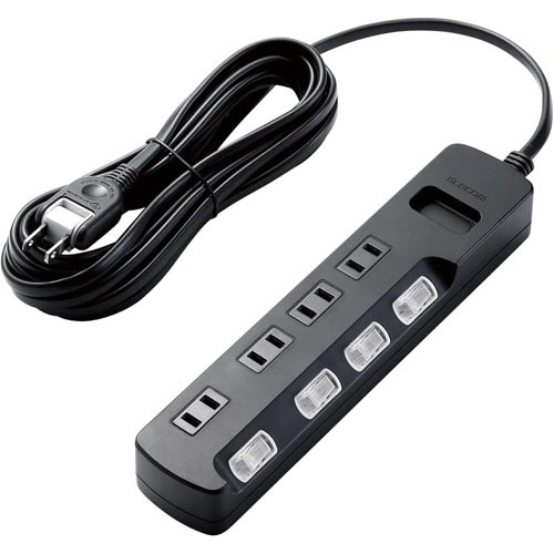 雷ガードタップ個別スイッチ４個口５ｍ　ブラック画像