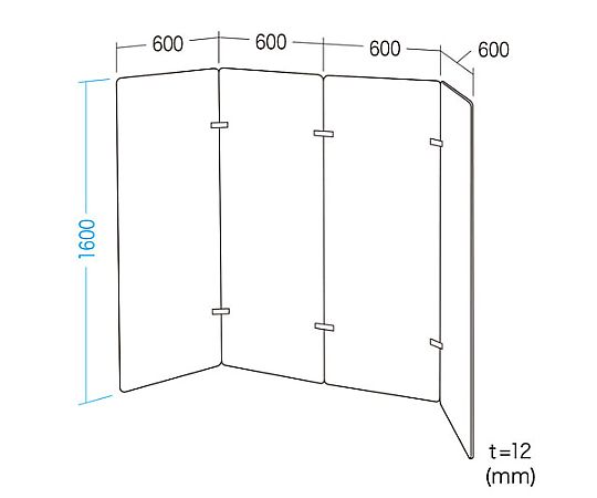 600x 12x1600mm パーテーション(吸音/4連) 滑らかな表面のパーテーションが並んでいる様子