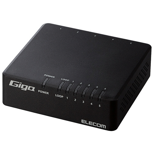 Giga対応5ポートスイッチ(プラ筐体/ACアダプター)　ブラック　RoHS指令準拠(10物質)　1台