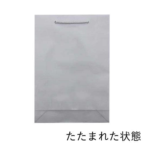 ツヤありPP加工！シルバーで持ち手紐付きの高級ギフトバッグ