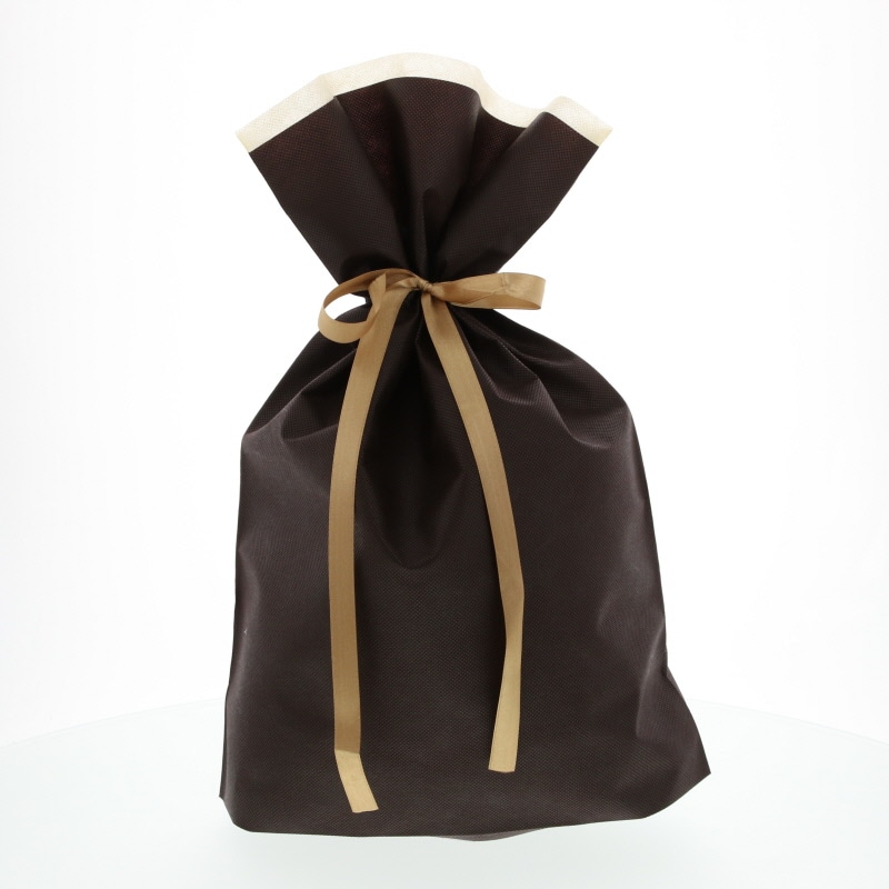 ＦＫ３０９２　不織布巾着袋　ブラウンＬ　１０枚入画像