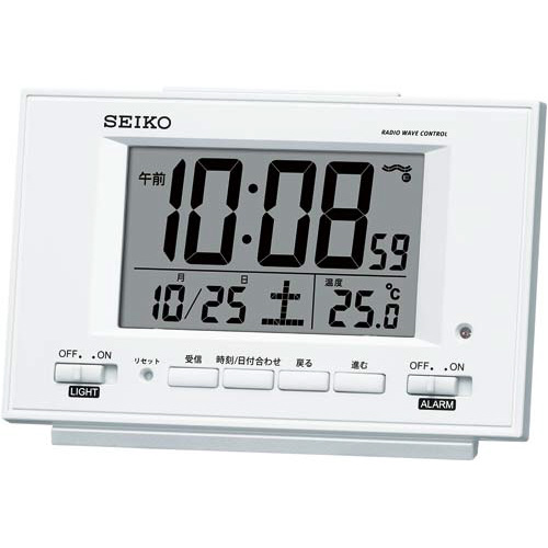 セイコー　自動点灯電波卓上時計　パールホワイト